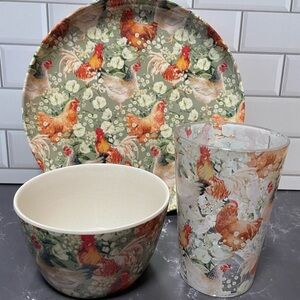Posh Peanut Chicken Dinnerware Set Farmhouse Print 🐓